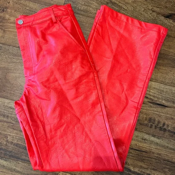 PRINCESS POLLY Faux Leather Vibrant Red Pants Size 2 - Picture 2 of 8